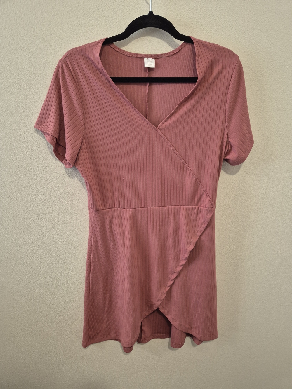 Women's Dusty Rose Ribbed Wrap Mini Dress